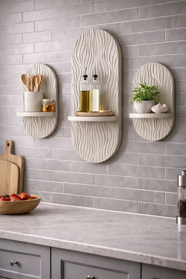 SATEN KUMSAL -3' LÜ TAKIM Dekoratif Membran Duvar Rafı (75X25cm)(40 CMX25 CM)